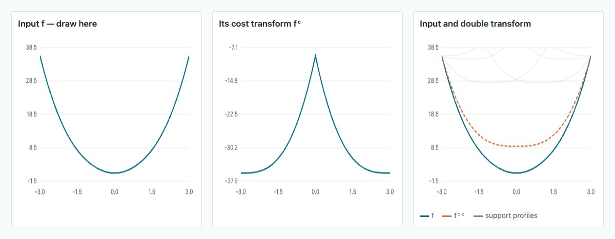 Averaged cost profiles, their cost transform, and the nonzero gap to the double transform for a cubic cost.