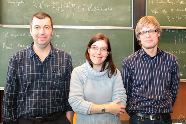 Jean-David Benamou on the left, with Virginie Ehrlacher and Daniel Matthes, at Oberwolfach in 2017