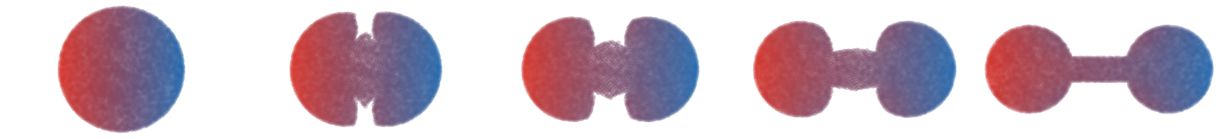McCann interpolation from a disk to two disks joined by a thin segment