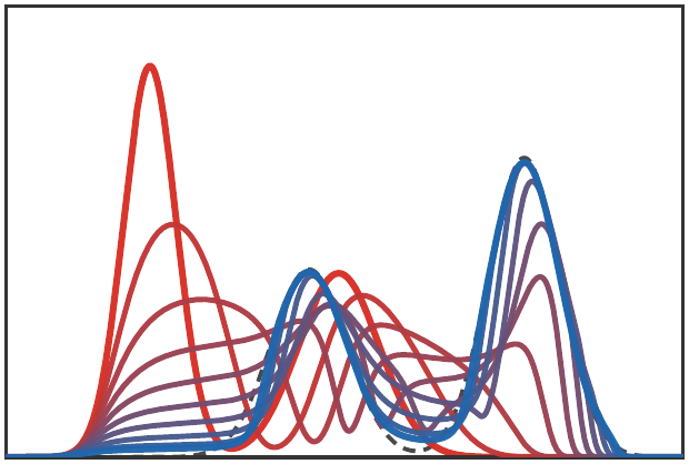Energy-distance Wasserstein gradient flow density snapshots